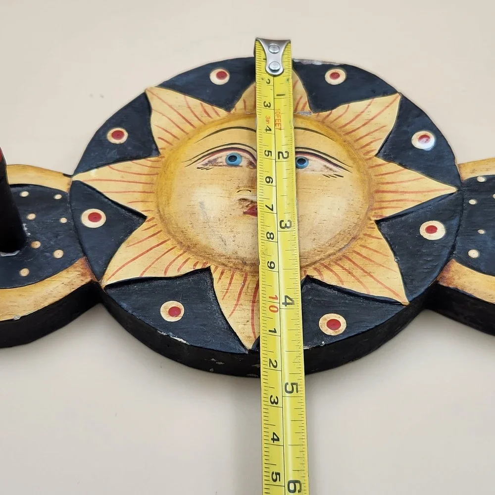 Vintage Celestial Moon Stars Sun Wooden Painted Key Coat Hook Wall Hanger Decor
